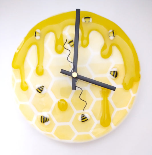 Fused Glass Dripping Honey Bee Clock