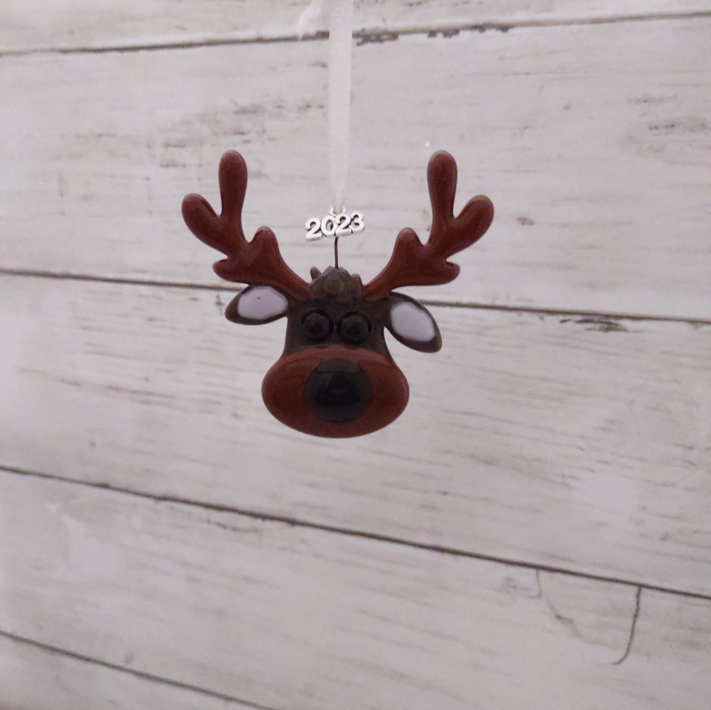 Reindeer Christmas Tree Ornament, Christmas Tree Ornament, Gift for Teacher, Fused Glass Tree Ornament