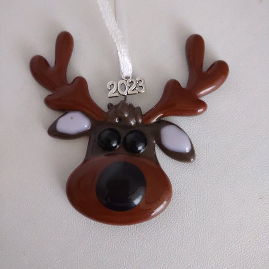 Fused Glass Reindeer Christmas Tree Ornament with Currant Year Charm