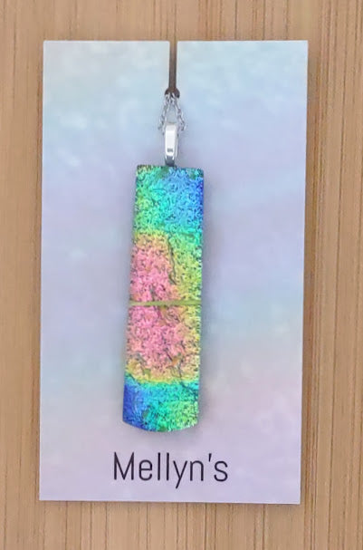 Fused Glass Multi-Color Dichroic Pendant with Yellow String Glass