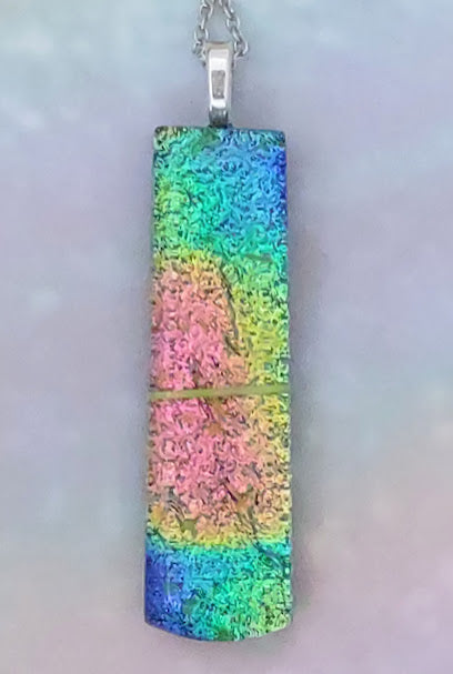 Fused Glass Multi-Color Dichroic Pendant with Yellow String Glass