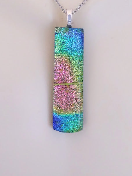 Fused Glass Multi-Color Dichroic Pendant with Yellow String Glass