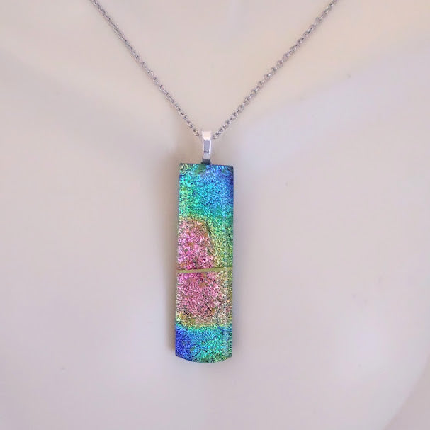 Fused Glass Multi-Color Dichroic Pendant with Yellow String Glass