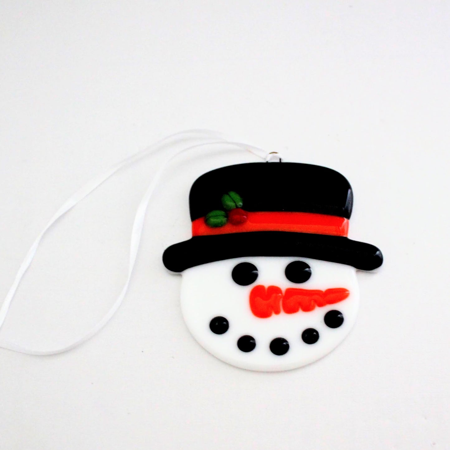Snowman Christmas Tree Ornament, Fused Glass Snowman