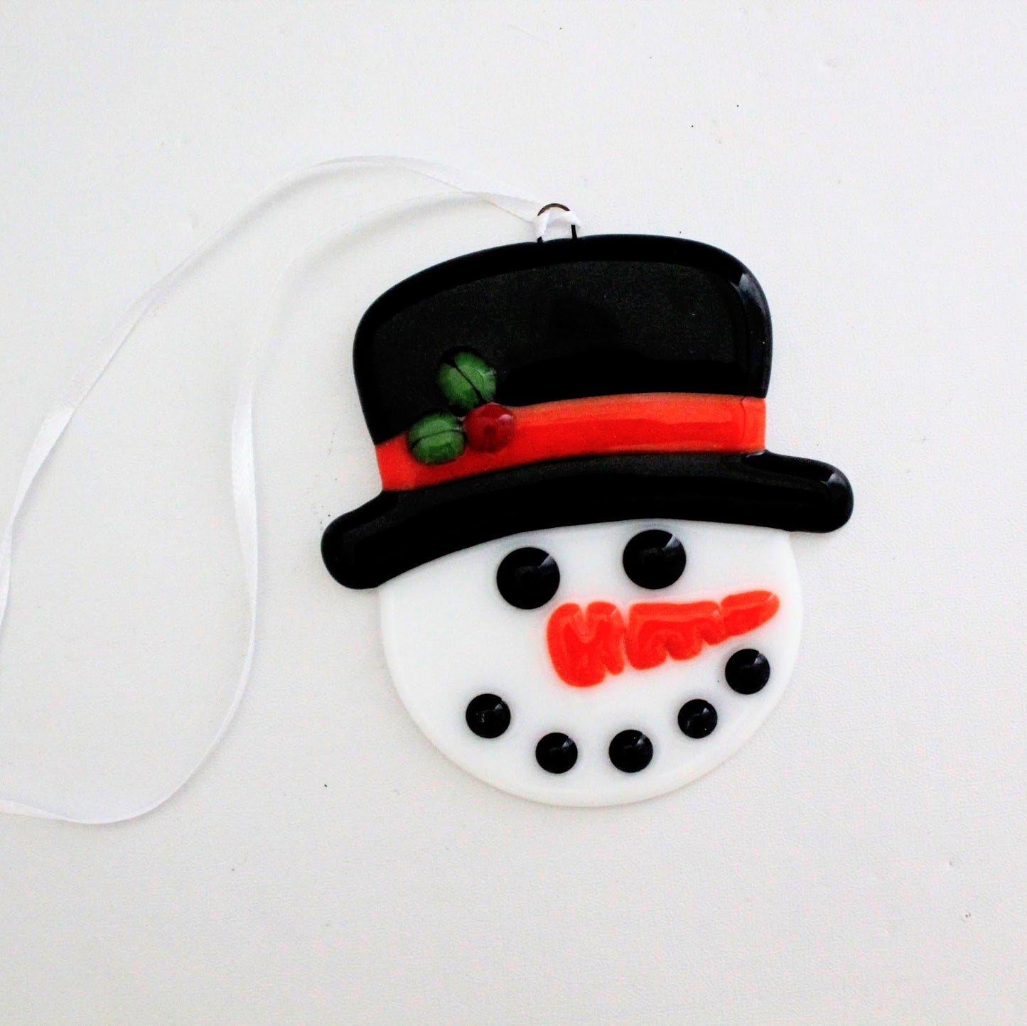 Snowman Christmas Tree Ornament, Fused Glass Snowman