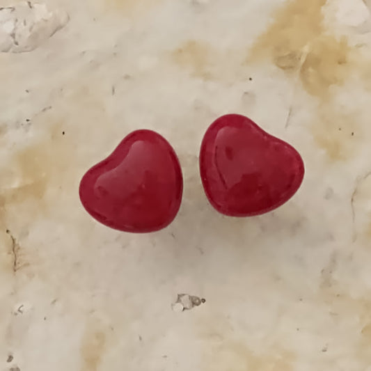 Valentine Red Fused Glass Heart Earring Posts