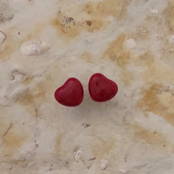 Valentine Red Fused Glass Heart Earring Posts