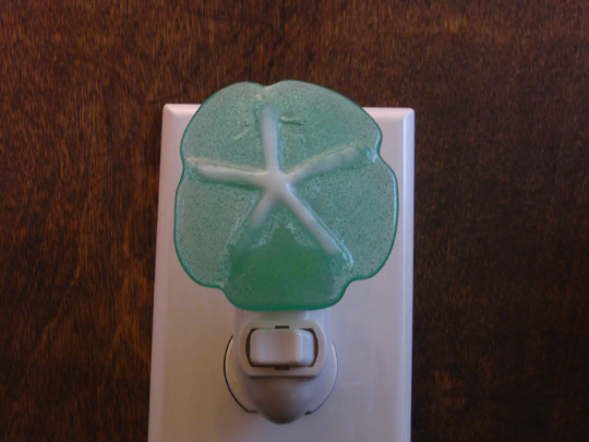 Fused Glass Sand-Dollar Nightlight, Sea Shell Nightlight, Sea Nightlight, Seafoam Green, Ming Green