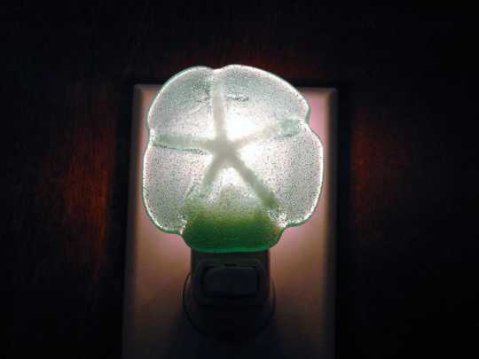 Fused Glass Sand-Dollar Nightlight, Sea Shell Nightlight, Sea Nightlight, Seafoam Green, Ming Green
