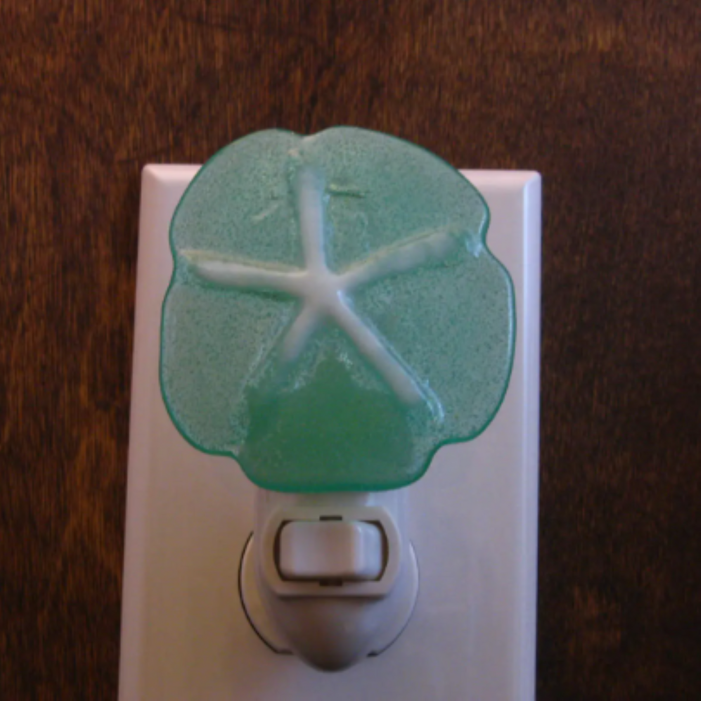 Fused Glass Sand-Dollar Nightlight, Sea Shell Nightlight, Sea Nightlight, Seafoam Green, Ming Green
