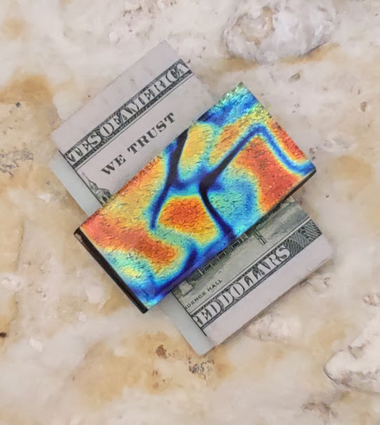 Dichroic Orange and Blue Money Clip Handmade
