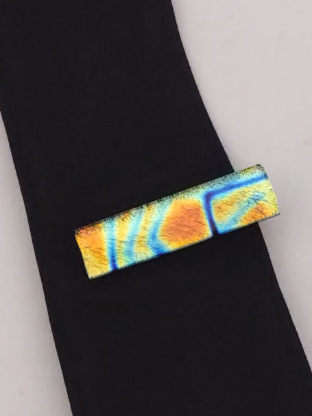 Blue and Orange Dichroic Men's Tie Clip Handmade