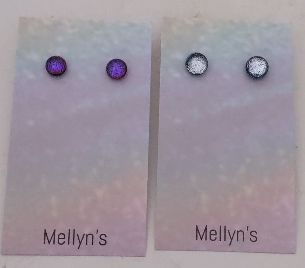 Starter Pack 2 (12pairs) Pink, Silver and Purple Dichroic Fused Glass Post Earrings Wholesale