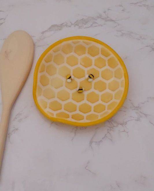 Yellow with White Round Fused Glass Spoon Rest