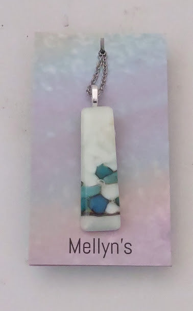 Fused Glass Turquoise and Cream Reactive Pendant Wholesale