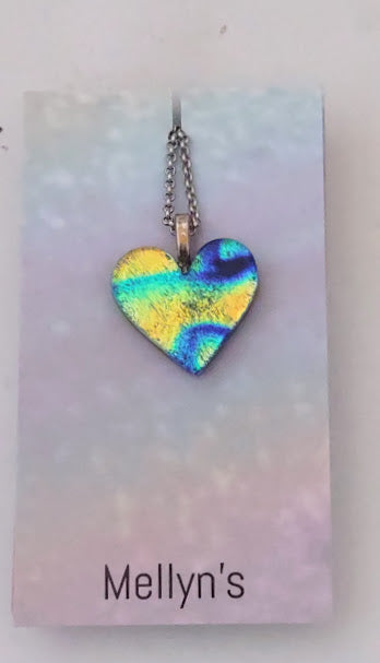 Heart Shaped Fused Glass Dichroic Pendant with Chain Wholesale