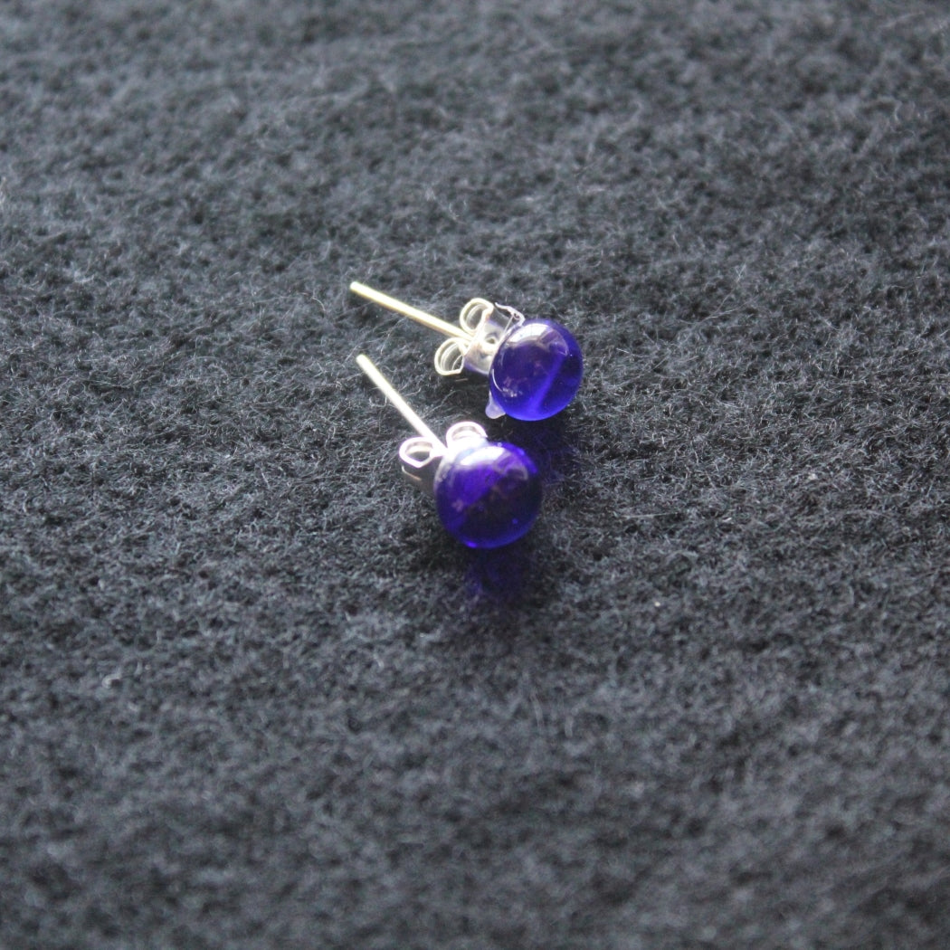 Fused Glass Dark Blue Post Earrings