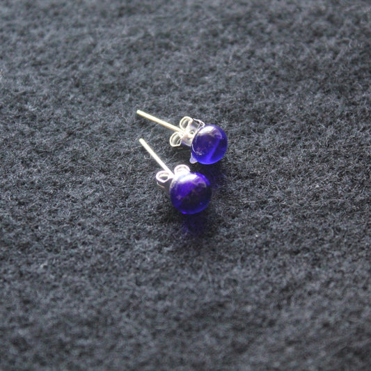 Fused Glass Dark Blue Post Earrings