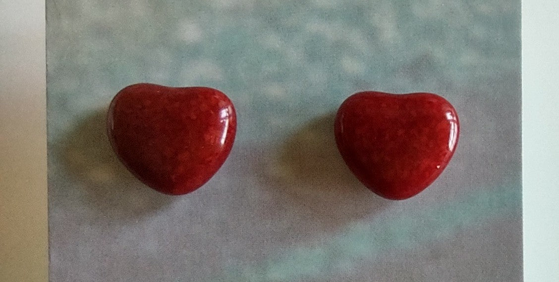 Valentine Red Fused Glass Heart Earring Posts