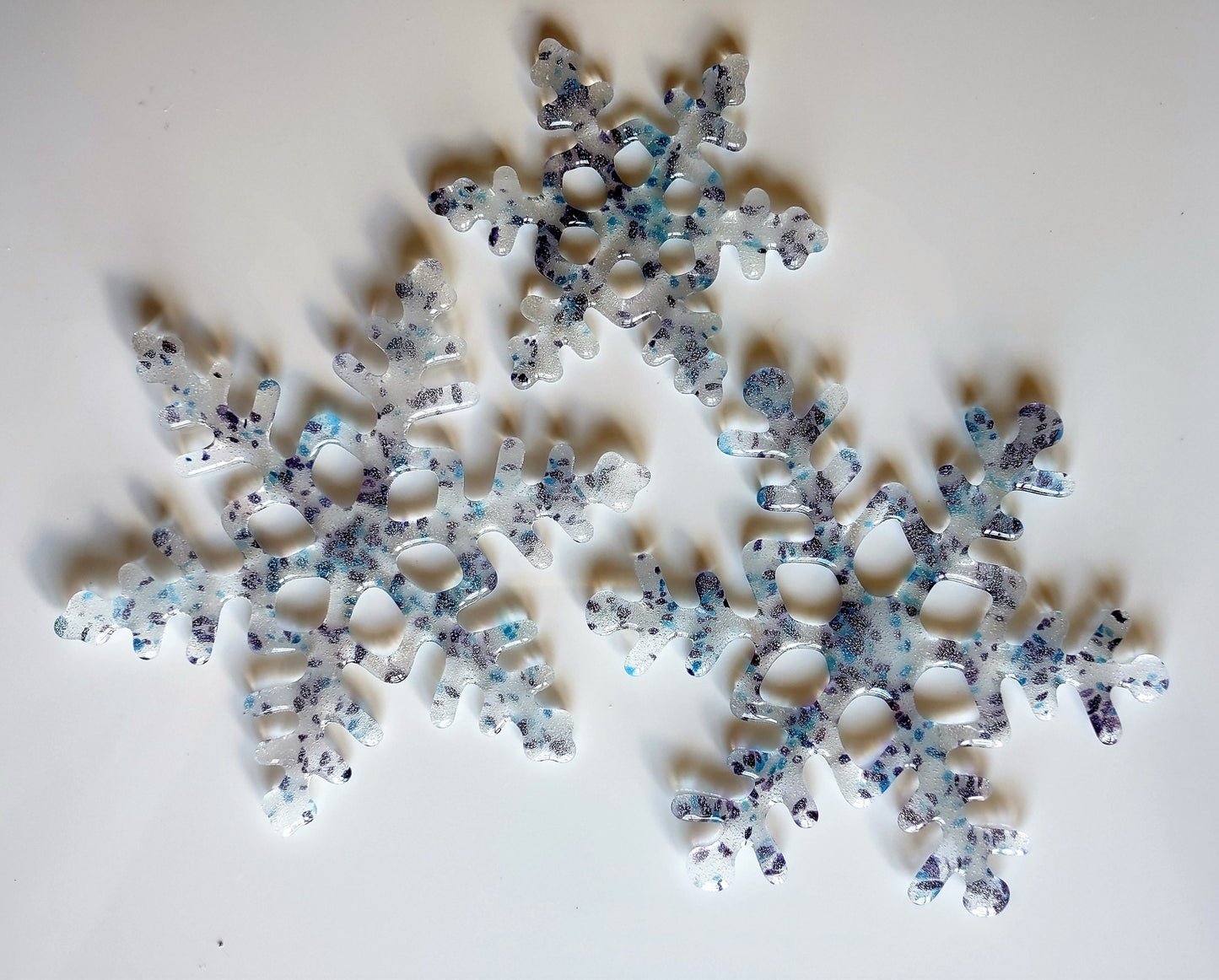 Set of 3 Fused Glass Snowflake Christmas Tree Ornaments