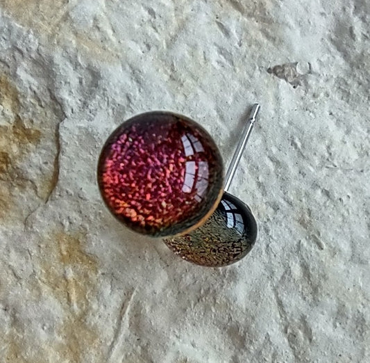 Orange/Gold Dichroic Fused Glass Post Earring