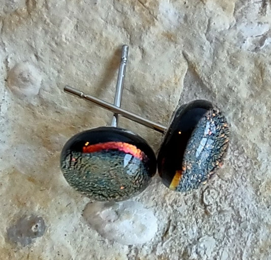 Orange/Gold Dichroic Fused Glass Post Earring