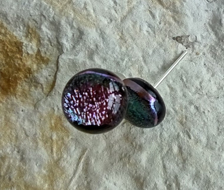 Sparkly Pink Purple Dichroic Fused Glass Post Earring
