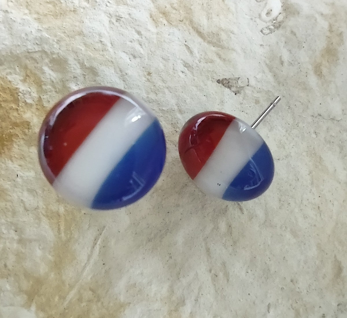 Patriotic Red, White and Blue Fused Glass Earring Posts