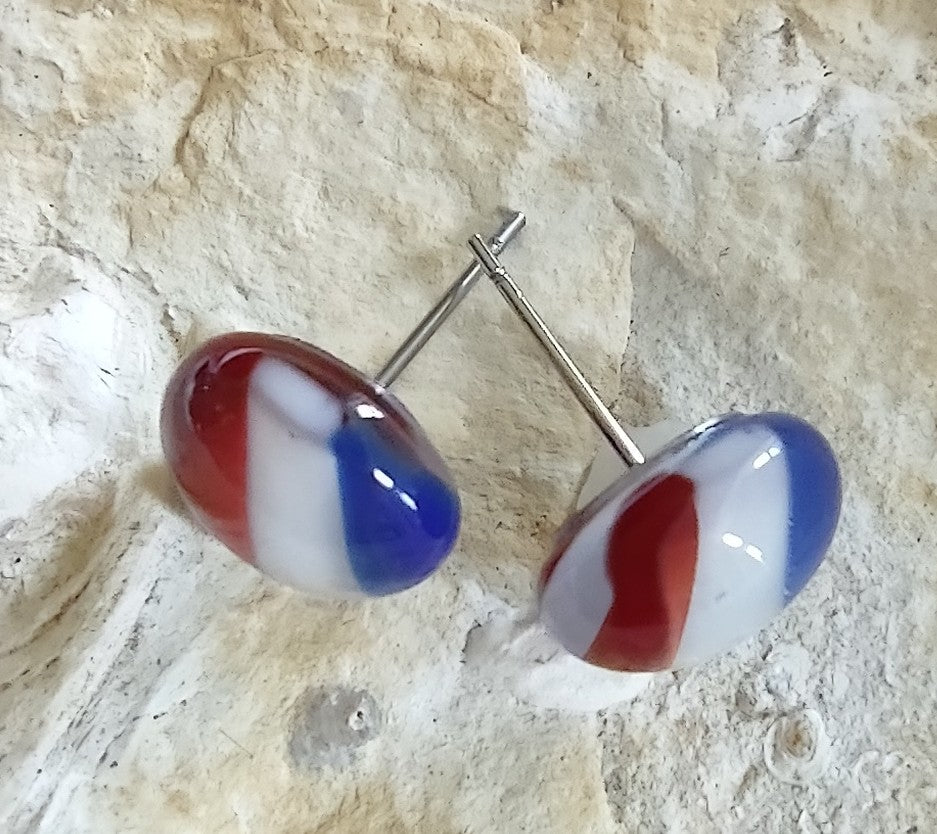 Patriotic Red, White and Blue Fused Glass Earring Posts