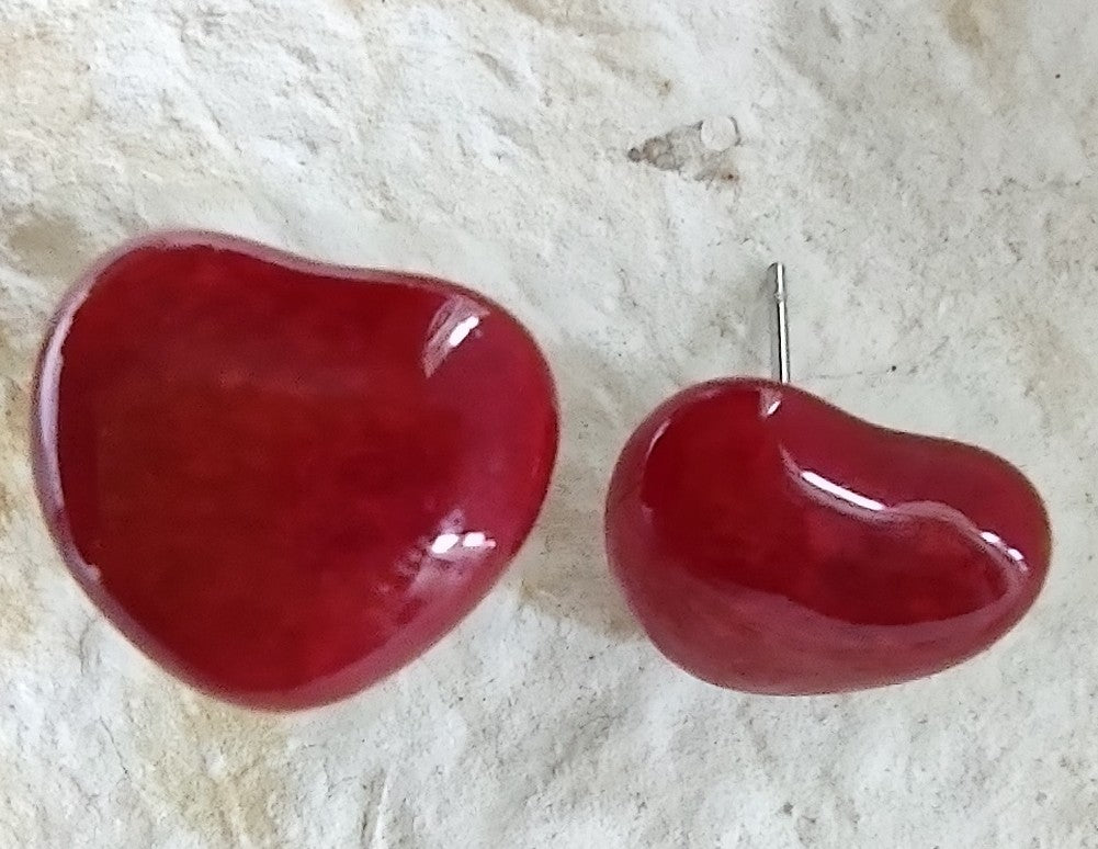 Valentine Red Fused Glass Heart Earring Posts