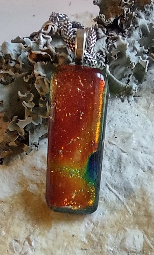 Orange Fused Glass Dichroic Pendant