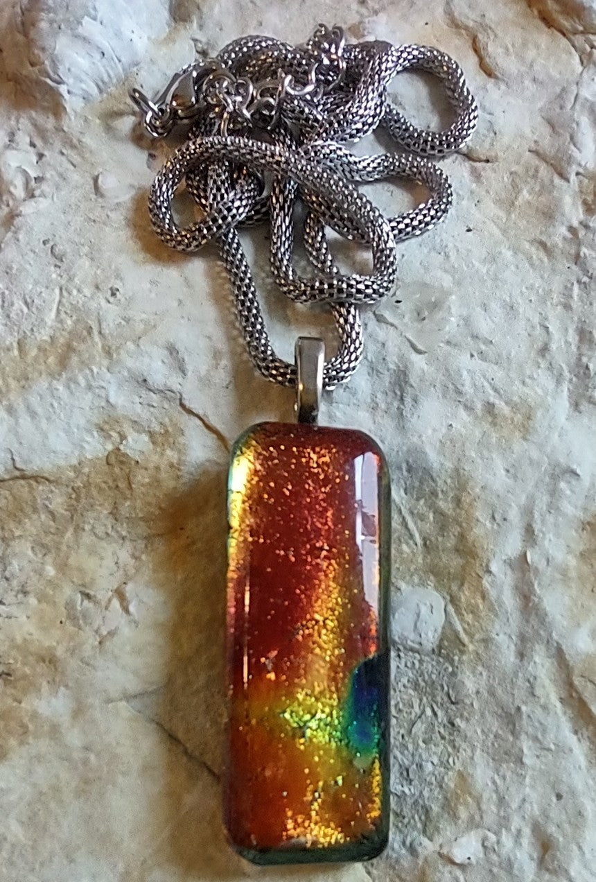 Orange Fused Glass Dichroic Pendant