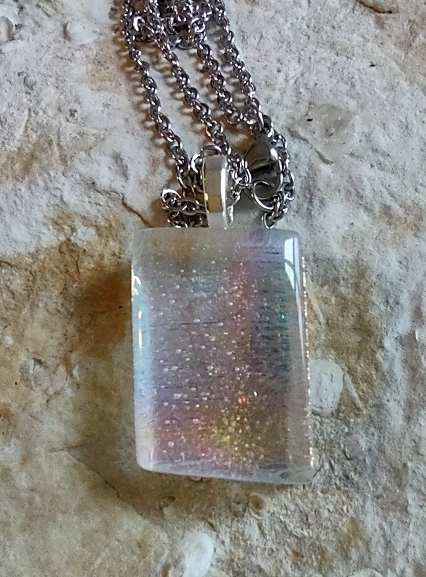 Clear Dichroic Pendant with Chain