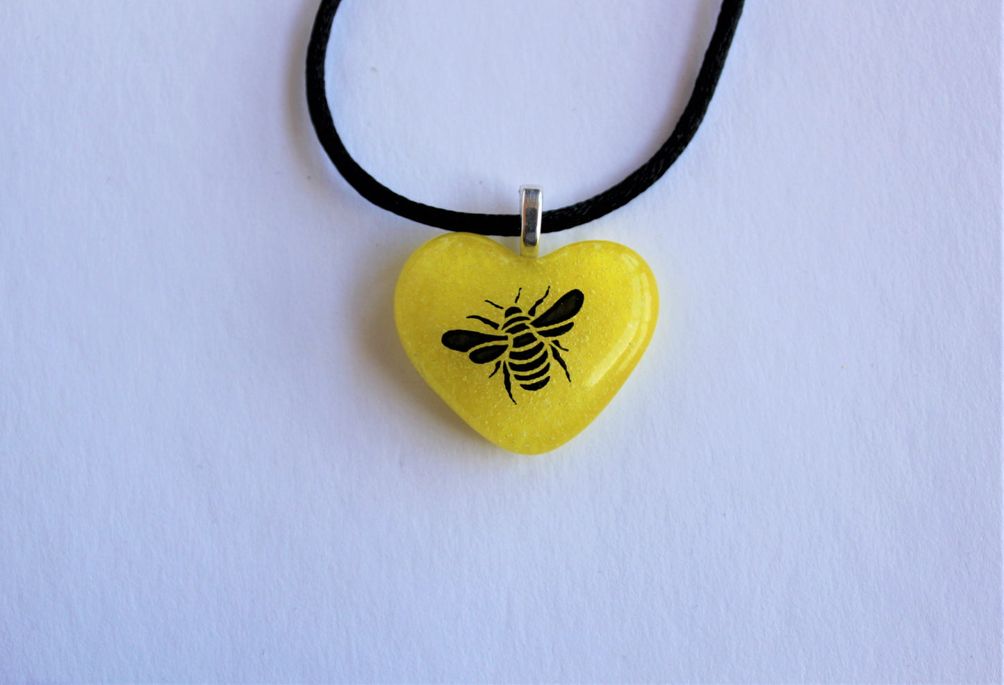 Fused Glass Heart Bee Pendant