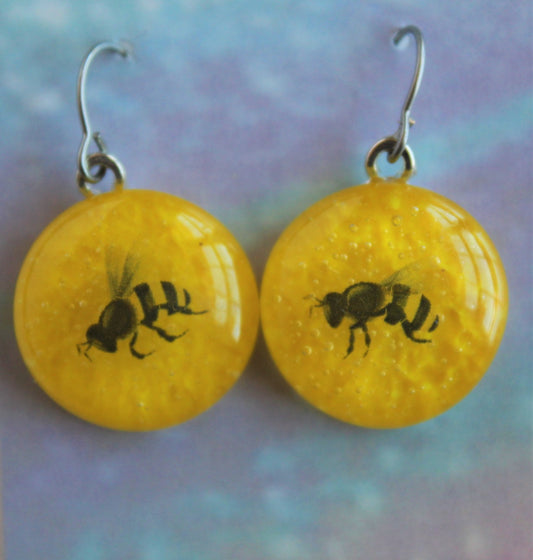 Fused Glass Bee Dangle Earrings