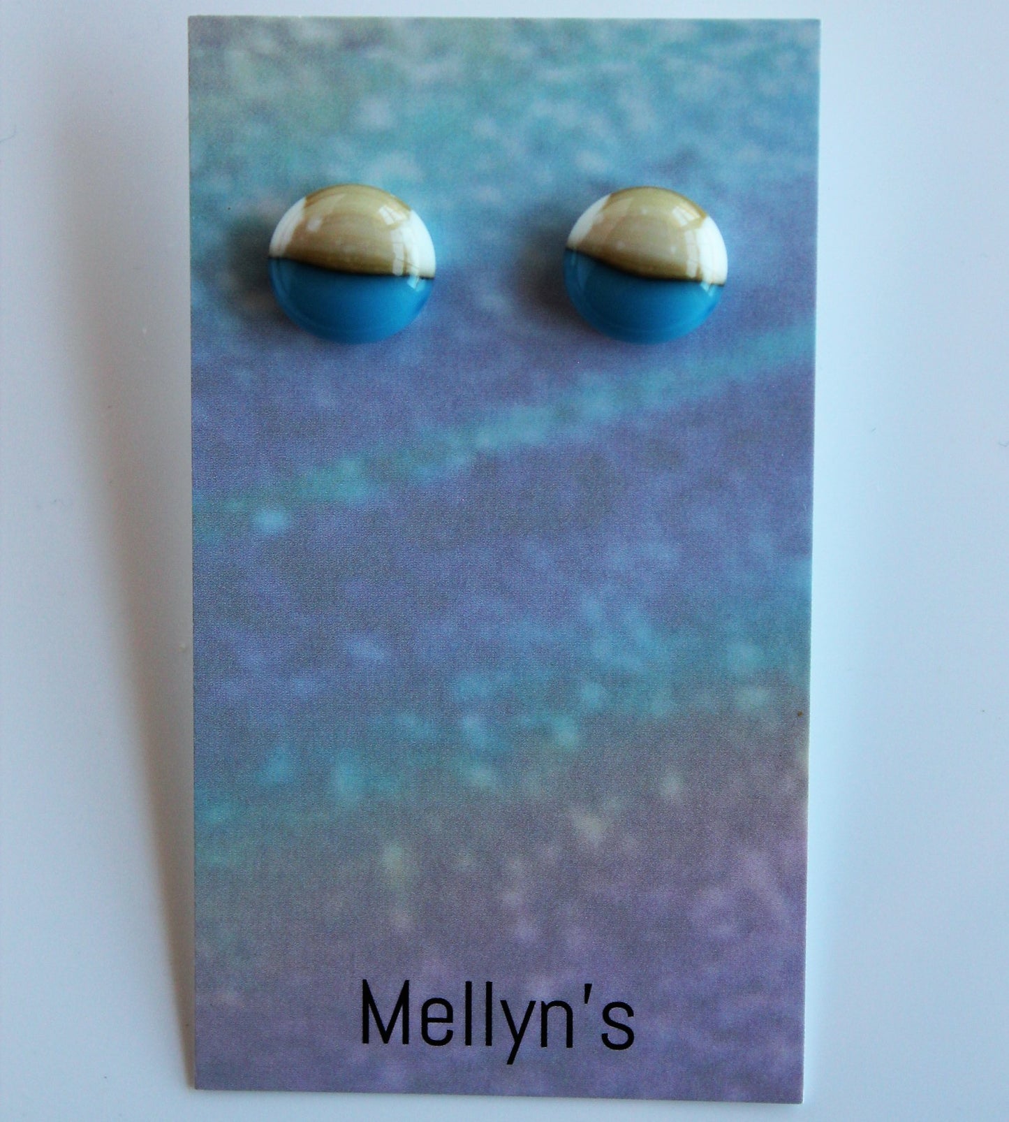 Reactive Turquoise and Cream Fused Glass Post Earrings