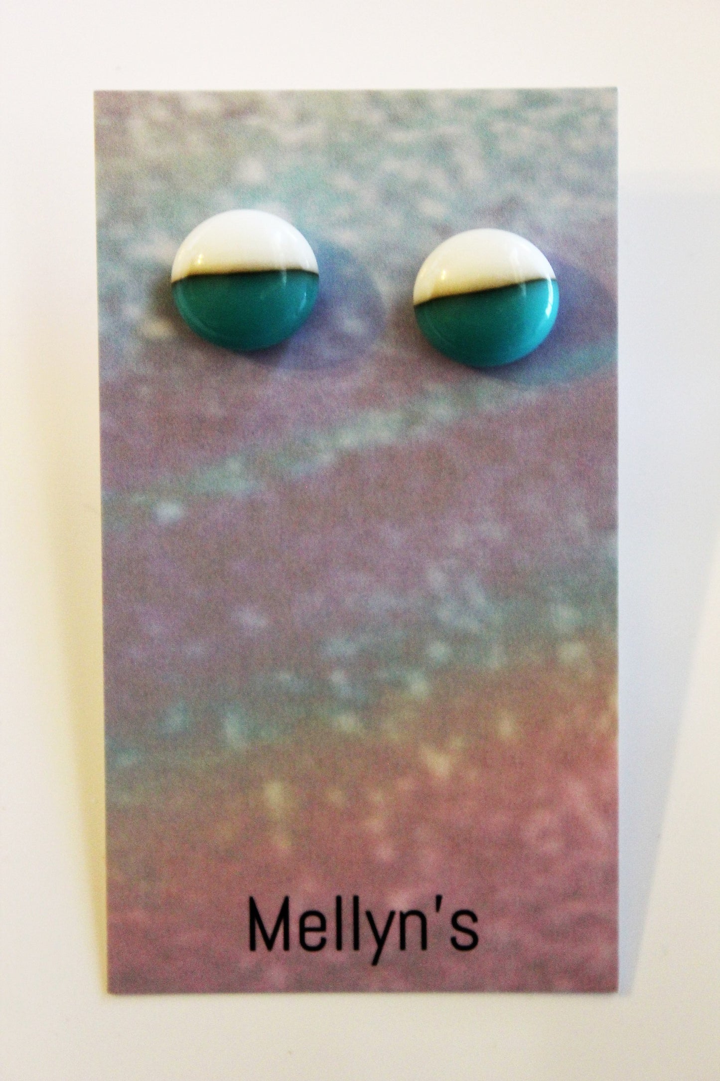 Reactive Turquoise Green and Cream Fused Glass Earrings