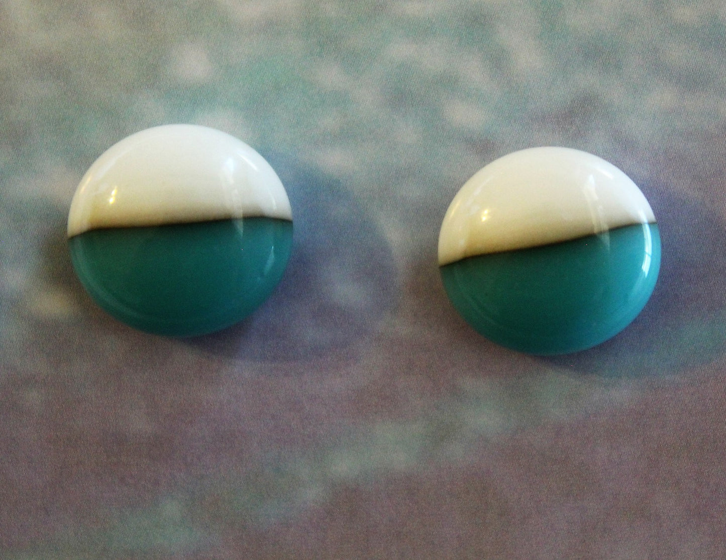 Reactive Turquoise Green and Cream Fused Glass Earrings