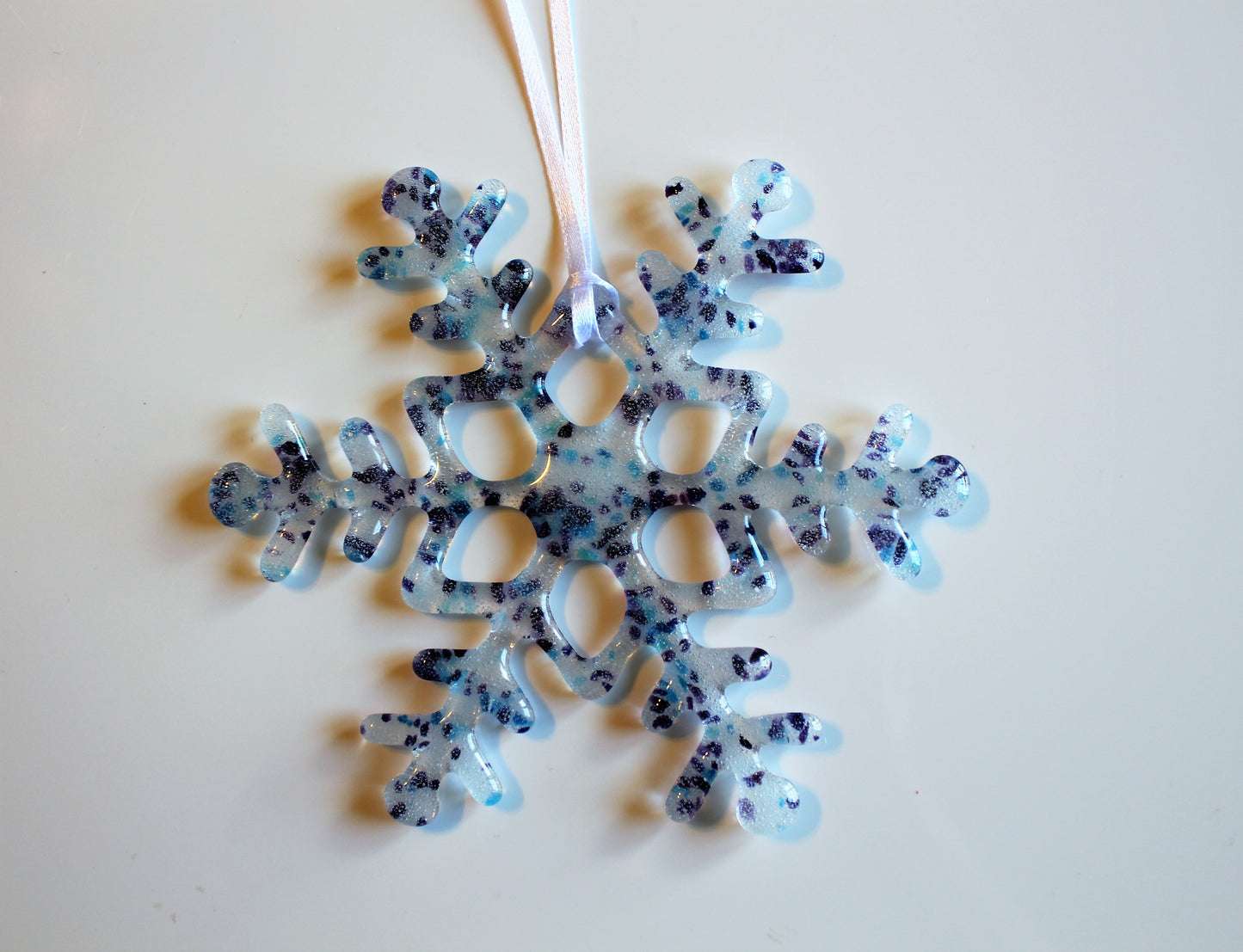 Set of 3 Fused Glass Snowflake Christmas Tree Ornaments