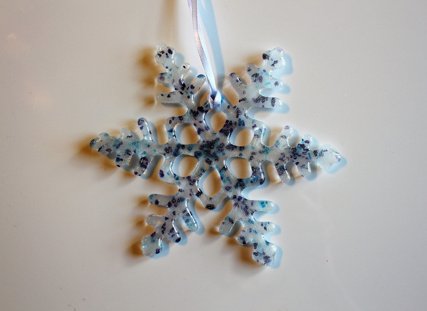 Set of 3 Fused Glass Snowflake Christmas Tree Ornaments