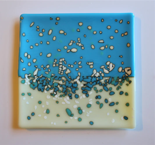 Decorative Plate, Fused Glass Platter, Reactive Glass Plate, Hostess Gift, Square Glass Plate