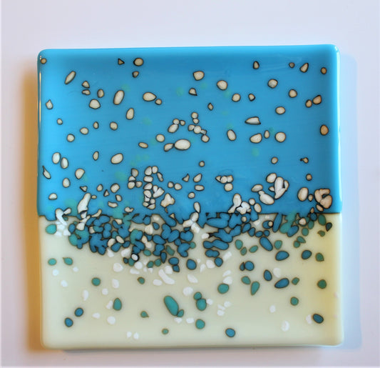 Decorative Plate, Fused Glass Platter, Reactive Glass Plate, Hostess Gift, Square Glass Plate