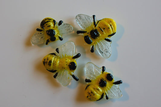 Fused Glass Bee Magnets, Set of 4 Fused Glass Refrigerator Magnets