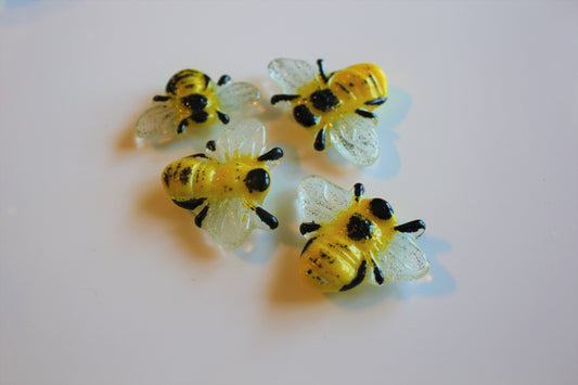 Fused Glass Bee Magnets, Set of 4 Fused Glass Refrigerator Magnets
