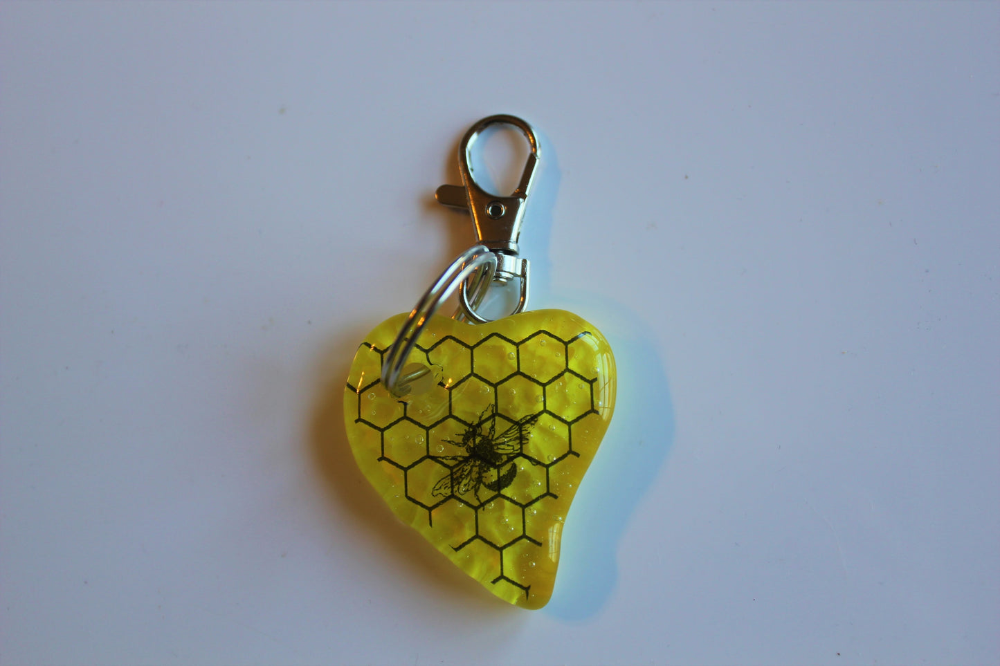 Fused Glass Heart Bee Keychain