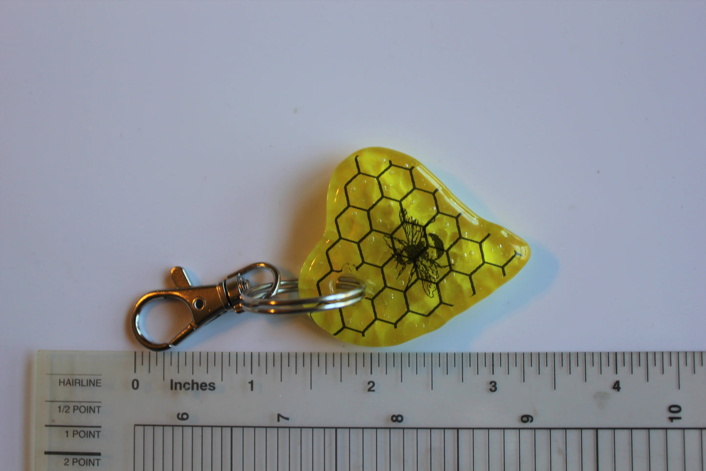 Fused Glass Heart Bee Keychain