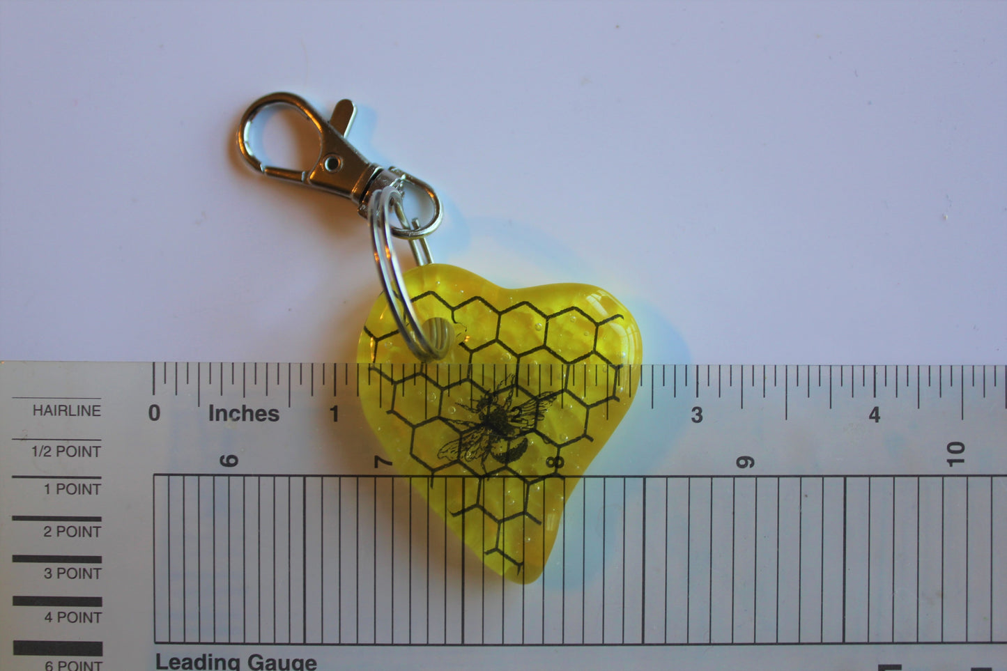 Fused Glass Heart Bee Keychain