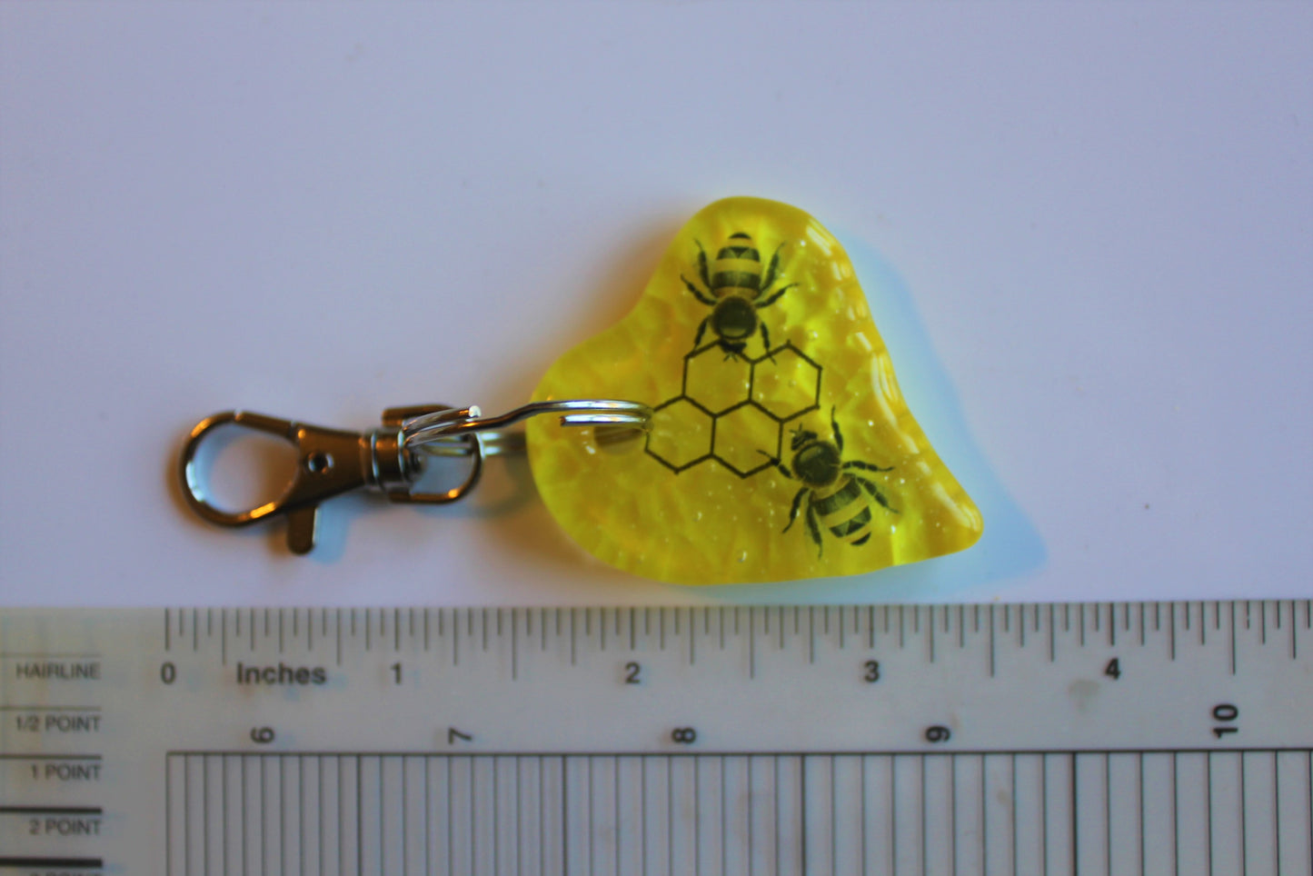 Fused Glass Heart Shaped Bee Keychain