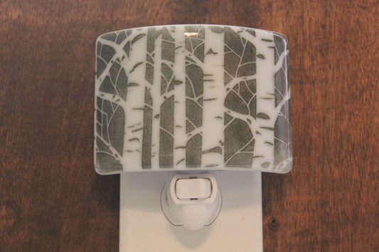 Aspen Tree Light  Moon Glows When Turned On, Fused Glass Aspen Tree Night Light, Tree Silhouette Night Light, Bedroom Nightlight