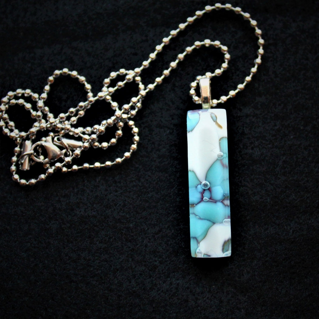Fused Glass Turquoise and Cream Reactive Pendant